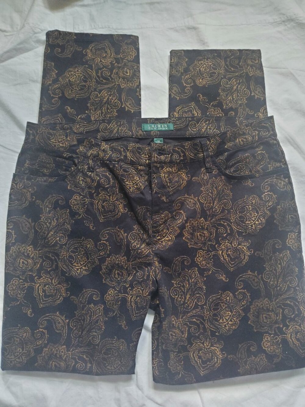 Lauren Ralph Lauren-sz 14-black jeans with paisley gold swirls